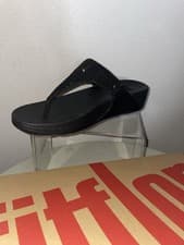 Image of Fitflop Lulu Crystal Leather Minimalist Toe Post Thong Womens Sandal BLACK UK 8