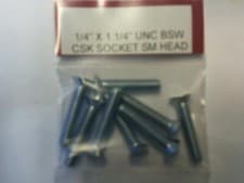 Image of 1/4" X 1 1/4" UNC BSW COUNTERSUNK SOCKET / ALLEN SCREWS  SMALL HEAD  X 8