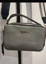 Image of Tommy Hilfiger Grey/Silver Camera Crossbody Bag Striped Strap Handbag Bloggers