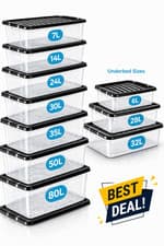 Image of Quality Plastic Storage Boxes Clear Box With Black Lids Home Office Stackable UK