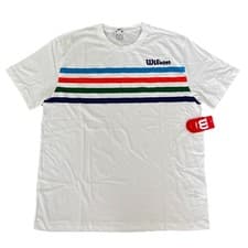 Image of Wilson White Vintage Striped Short Sleeve Graphic Slams Tech Tee Mens 2XL