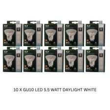 Image of 10 X TCP LED GU10 5.5W DAYLIGHT WHITE LIGHT BULB SPOTLIGHT DOWNLIGHTS 6500K LAMP