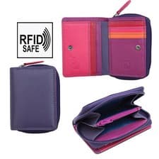 Image of Prime Hide London Collection RFID Blocking Small Purple Leather Purse Wallet NEW