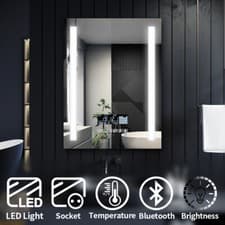 Image of LED Bathroom Mirror with Shaver Socket Demister Touch Sensor Illuminated Lights