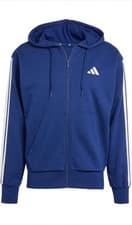 Image of Adidas Essentials French Terry 3-Stripes Full-Zip Hoodie Blue White XL