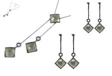 Image of EMPORIO ARMANI BLACK TONE+GREY SQUARE DROP EARRINGS+NECKLACE SET- EG2328
