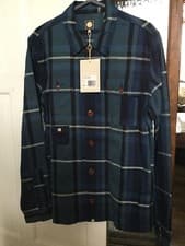 Image of Pretty Green Medium Check Shirt Navy. New With Tags.