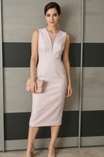 Image of Ted Baker Light Pink Bodycon Midi Dress Elegant Party Occasion Size UK 10 (2)