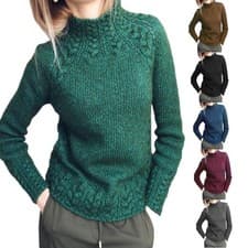 Image of Ladies Roll Neck Warm Sweater Womens Chunky Cable Knitted Jumper Pullover Tops