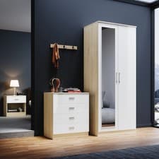 Image of Bedroom Furniture Set High Gloss Wardrobe Chest Of 4 Drawers Bedside Cabinet