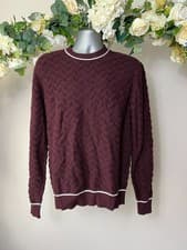 Image of TED BAKER Jumper Mens TB 3 UK M Sepal Deep Purple Textured Crew Neck NEW
