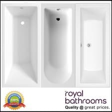 Image of Modern Bathroom Single & Double Ended Acrylic Straight Bath Gloss White Bathtub