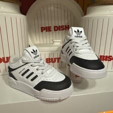 Image of PAIR ADIDAS INFANT TRAINERS UK SIZE 4 DROP STEP LOW BLACK WHITE UNISEX LACE UP