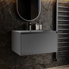 Image of 700mm Grey Fluted Wall Hung Vanity Unit with Aluminium Basin - Venice VENG700