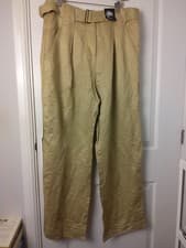 Image of M&S beige Linen Trousers Women's Wide Leg Pleat Front Belted Pockets Size 16,New