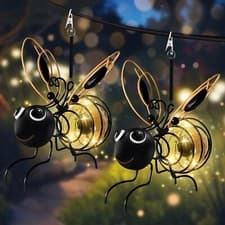 Image of 2 PACK Hanging Solar Bee Light Outdoor Garden Lantern Lamp Waterproof Yard Decor