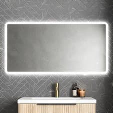 Image of Rectangle LED Bathroom Mirror Large Backlit Touch Demister Pad Mains 600x1200mm