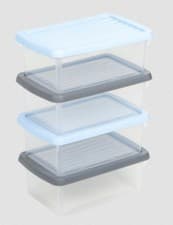 Image of Wham Set Of 4 Clear Stackable Storage Boxes With Lids 3.5L Grey Blue 27.5cm