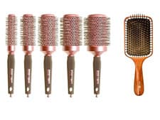 Image of Head Jog Pink Ceramic Ionic Radial Brushes 76–80 + Paddle Brush 6 Pack FREE P&P