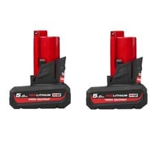 Image of Milwaukee M12HB5 12v 5ah High Output Battery 4932480165 Twin Pack