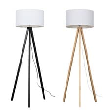 Image of Tripod Floor Lamp Base Standard Wooden Free Standing Living Room Light Lampshade