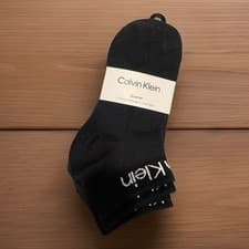Image of 3 Pairs CALVIN KLEIN Flat Knit Black QUARTER Trainer Logo SOCKS 7-11 41-45 CK9