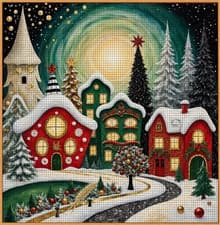 Image of Printed Cross Stitch Kit 11 ct Christmas Homes in Snowy Landscape 30x30cm DIY UK
