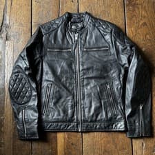 Image of SCHOTT NYC Black Cafe Racer Leather Biker Jacket Men's Size Large - RRP £400