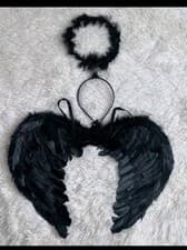Image of Black Angel Wings Black Halo Halloween Kkds Girls Fancy Dress Fallen Angel