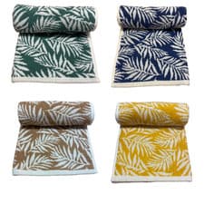 Image of Bath Towel 100% Turkish Cotton Beige Jacquard Botanical Leaf 70x140 cm WhiteEdge