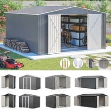 Image of BIRCHTREE Garden Shed Metal Apex Roof Outdoor Storage With Free Foundation