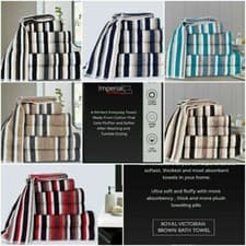 Image of Limited Edition Stripe Bath Towel Bath Sheet and Bale Set Exclusive Range UK 