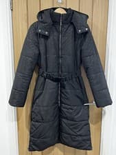 Image of Biba Black Quilted Long Ladies Coat Size 8 New Genuine #R