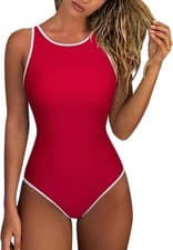 Image of RXRXCOCO High Neck Slimming Swimming Costume Women Cross Back Tummy Control Swi