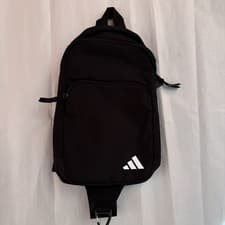 Image of Adidas Essentials 2 Sling Crossbody Bag Black White Logo Unisex Travel Gym Sport