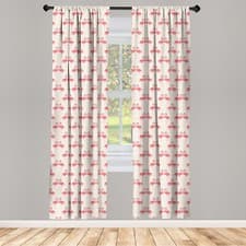 Image of Flamingo Curtains 2 Panel Set Retro Dots Tropic Bird