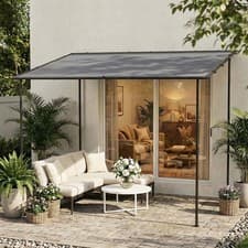 Image of 3 x 2 m Lean to Garden Pergola, Metal Frame Wall Mounted Gazebo Pergola