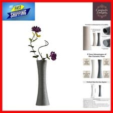 Image of Elegant Ceramic Floral Taper Vase for Home Decor, Gray, 20CM Height, 1 PC