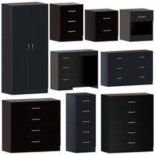 Image of Black Chest of Drawers Modern Bedroom Furniture Bedside Table Wardrobe Desk