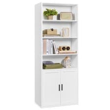 Image of 6 Tier Bookcase Tall Bookshelf With Doors Storage Shelf Brown