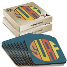Image of 8 x Boxed Square Coasters - Surf Beach Surfing Logo #6011