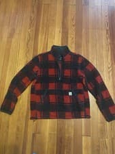 Image of Carhartt Men's Loose Fit Fleece Pullover, Crabapple/Black Plaid L
