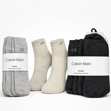 Image of Calvin Klein Men’s Sneaker Socks 3 Pack Mixed Colours Cotton CK Logo Low Cut