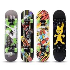 Image of 60cm Wooden Skateboard Kids Cruiser Board Double Kick Deck Mixed Designs UK