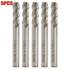 Image of Long Lasting 1/4inch x 1/4inch 4 Flute HSS CNC End Mill Cutter Set of 5