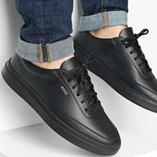 Image of Boss by Hugo Boss Tenn Trainers Black UK Size 9 Leather RRP £199 HBKTBLG