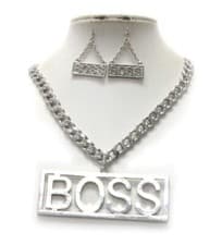 Image of Large Boss Pendant and Long Chain Statement Necklace and Earrings Set for Women