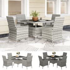 Image of Rattan Garden Furniture Set, 4 Seater Outdoor Dining Table and Chairs