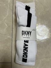 Image of DKNY Sport UK7-11 Lester 3 Pack Socks Men’s White/Black Cotton Logo Stripe Set