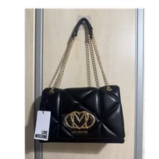 Image of Love Moschino Black Quilted PU Shoulder Bag Gold Hardware Logo Accent